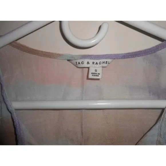 Zac & Rachel Womens Top Pastel Water Color Pullover Blouse Bohemian Art Folksy S - Picture 2 of 5